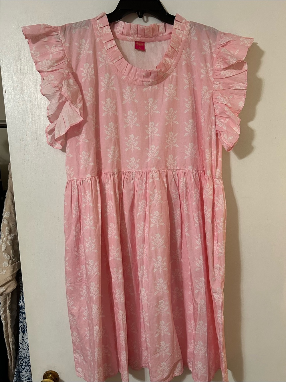 Pink Ruffle Sleeve Floral Summer Dress